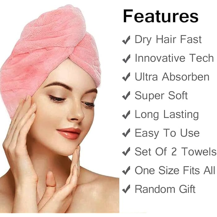 YOMNA Pack of 4 Pack Microfiber Hair Towel Wrap Magic Quick Dry Hair Drying Turban For Women, Super Absorbent Anti Frizz Bath Shower Head Cap For Wet Short Long Straight Curly Thick Pattern - Image 2